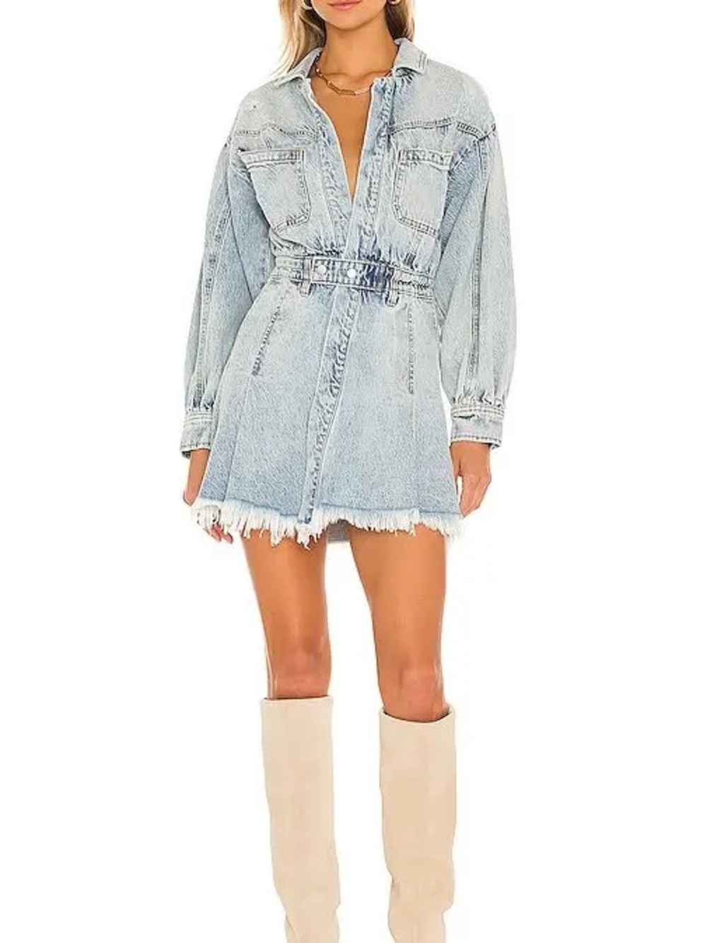 NWT We The Free | Free People | Chain of Command Denim Mini Dress frayed - SZ M - Picture 8 of 8